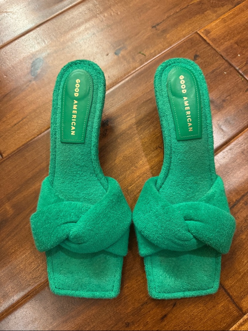 Good American Emerald Green Terry Knot Slide Mules